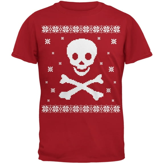 Big Skull & Crossbones Ugly Christmas Sweater Red Youth T-Shirt - Youth Small