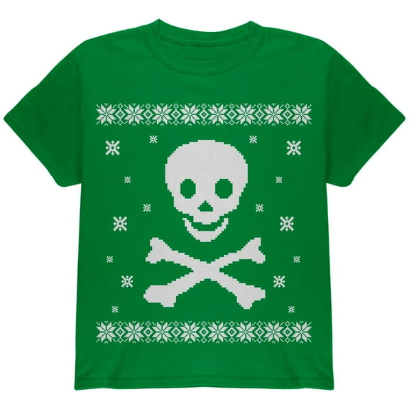 Big Skull & Crossbones Ugly Sweater Green Youth T-Shirt