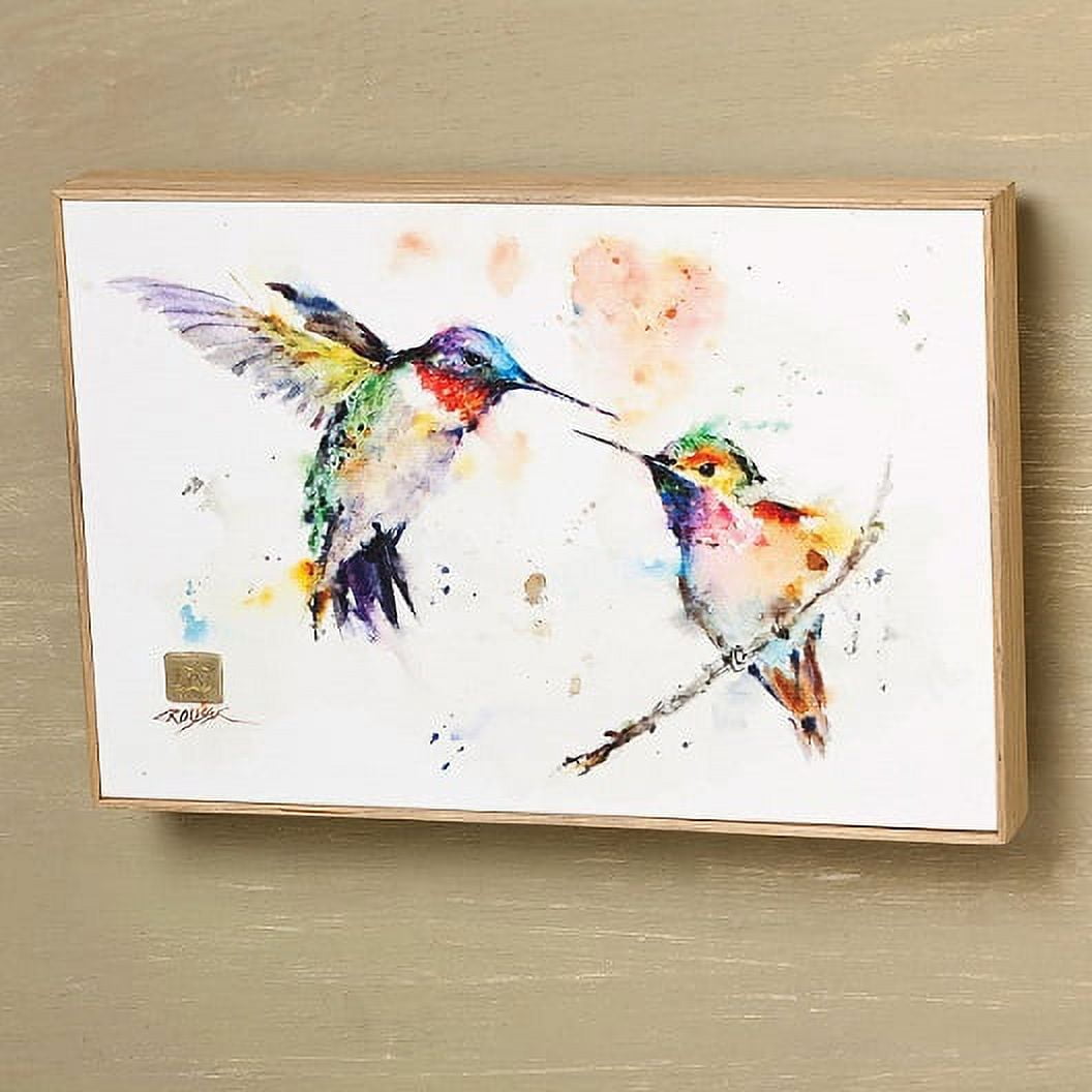 Colorful Hummingbirds Watercolor Canvas Wall Art with Ash Frame