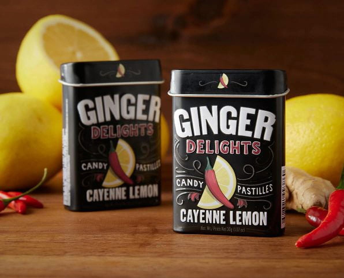 Big Sky Ginger Delights Hard Candy, Cayenne Lemon, 1.07 Ounce Tin - 12 Count Display Box