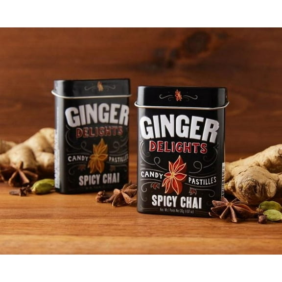 Big Sky Ginger Delights Hard Candy, Spicy Chai, 1.07 Ounce Tin - 12 Count Display Box