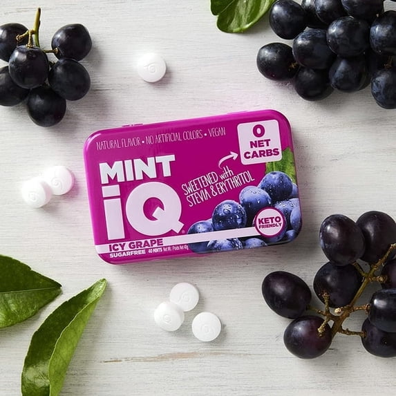 Big Sky MINT iQ Icy Grape Mint Candy 40 grams Pack of - Travel Size Mint Candies Tin - Keto Friendly, Vegan & Natural Fruity Flavored Candy Mints for Long Lasting Fresh Breath