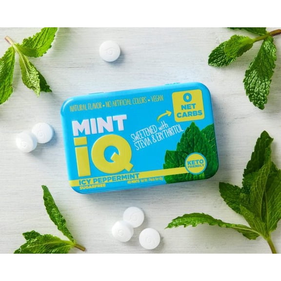 Big Sky Mint IQ Mint Candy Icy Peppermint Super Refreshing Keto Friendly Zero Net Carbs Sugarfree 40 Mints 48g