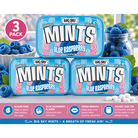 Big Sky Mints Sugar Free Blue Raspberry, 3-Pack, 1.76 oz