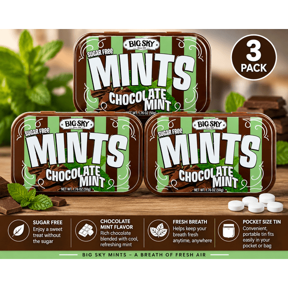Big Sky Mints Sugar Free Chocolate Mint, 3-Pack, 1.76 oz Each