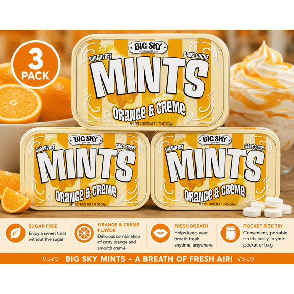 Big Sky Mints, Sugar Free Orange & Creme, 3 Pack, 1.76 oz Each