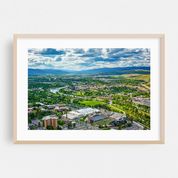Big Sky - Missoula Montana Photography City Landscape Scenic Skyline Nature Travel Poster Architecture Oak Framed Wall Art Print 5 x 7 inches