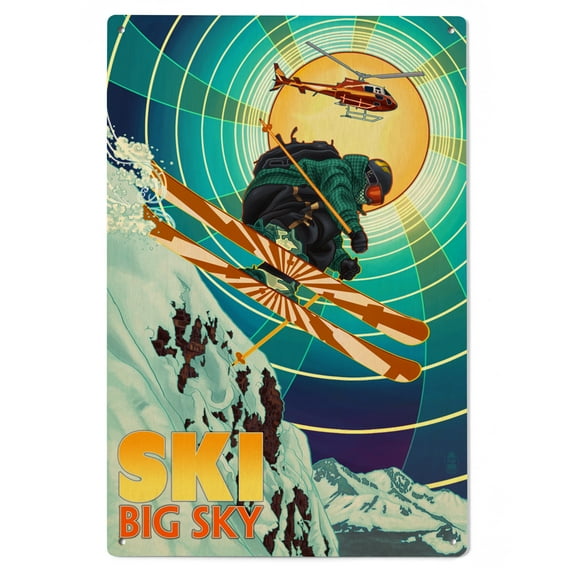 Big Sky, Montana, Heli-Skiing Birch Wood Wall Sign (6x9 Rustic Home Decor, Ready to Hang Art)