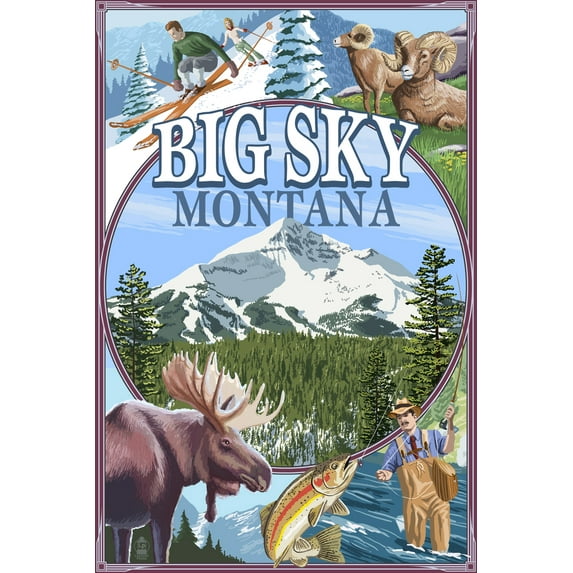 Big Sky, Montana, Montage Scenes (16x24 Giclee Gallery Art Print, Vivid Textured Wall Decor)