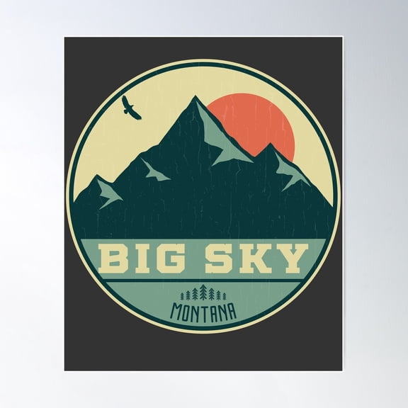Big Sky Montana Retro Mountain Badge Poster Wall Art, Modern Wall Decor For Living Room Bedroom, 24x36 UNFRAMED