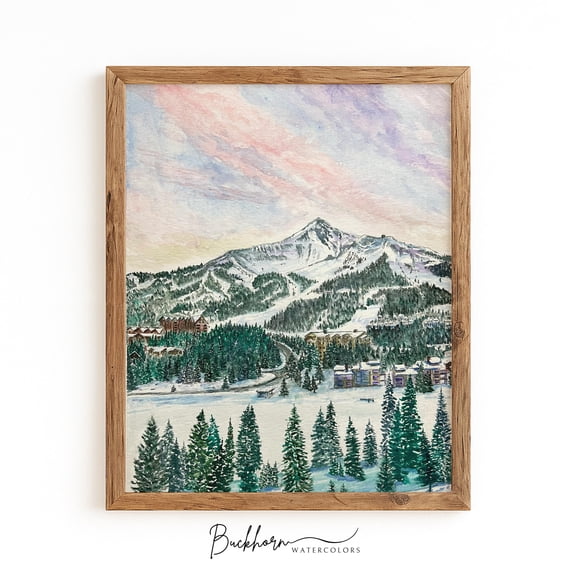 Big Sky Montana Watercolor Mountain Poster Winter Landscape Art , Poster Print Only