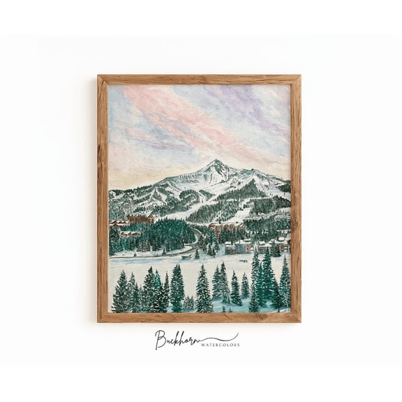 Big Sky Montana Watercolor Style Mountain Poster Winter Landscape Art