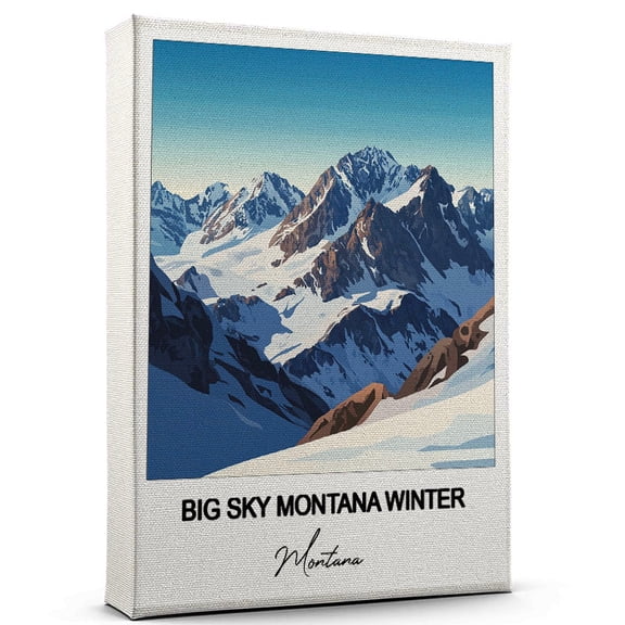Big Sky Montana Winter Travel Poster Canvas Montana Canvas Unique Gift Idea for Home, Office, or Living Space