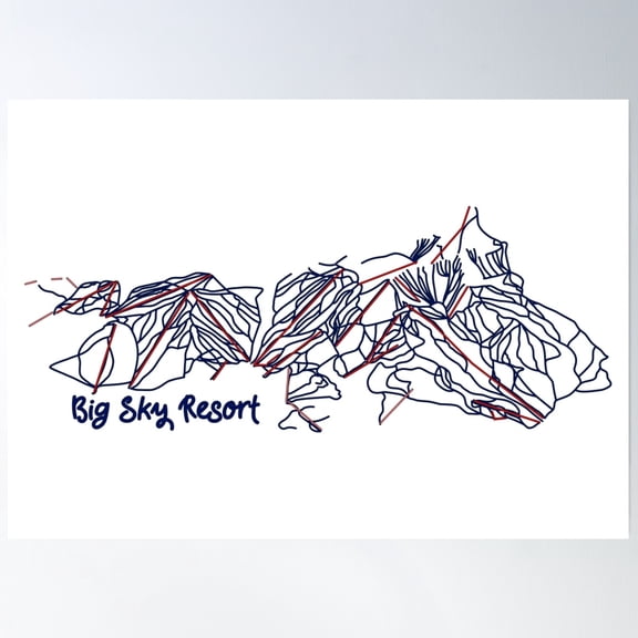 Big Sky Resort Trail Map Poster Wall Art, Modern Wall Decor, 24x36 UNFRAMED