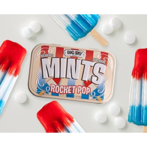 Big Sky Sugar Free Mint Candy, Rocket Pop, 1.76 Ounce (50g) Tin - 6 Count Display Tray