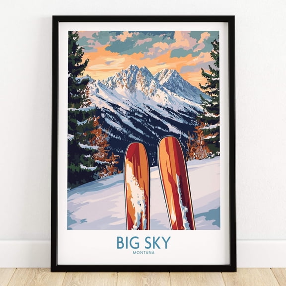 Big Sky Wall Art Ski Poster Winter Sports Wall Art Gift for Skier Mountain Cabin Ski House