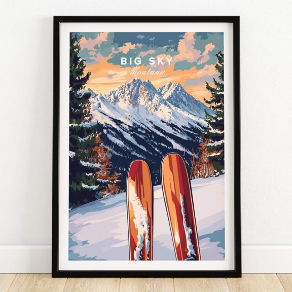 Big Sky Wall Art Ski Print Big Sky Poster Big Sky Ski Resort Winter Sports Artwork Adventu