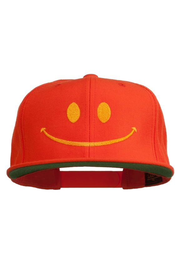 Big Smile Face Embroidered Flat Bill Cap - Orange OSFM