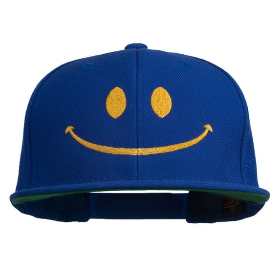 Big Smile Face Embroidered Flat Bill Cap - Royal OSFM