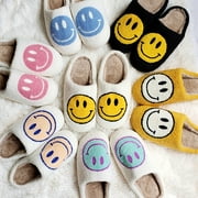 PETMOTO Big Smiley Furry Slippers for Women, House Couples Men Fluffy Slides Autumn Warm Plush Bedroom Ladies Cotton Shoes