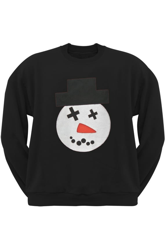 Big Snowman Face Applique Black Adult Crew Neck Sweatshirt