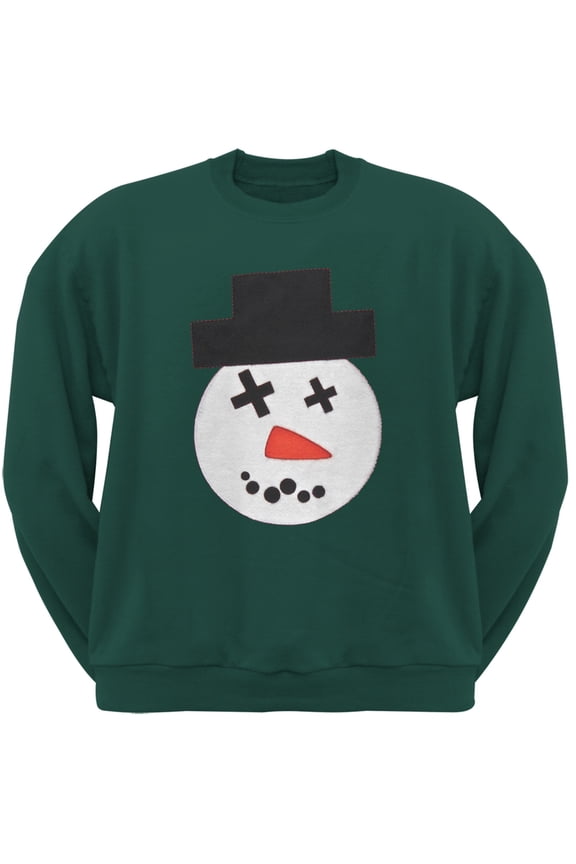 Big Snowman Face Applique Forest Green Adult Sweatshirt