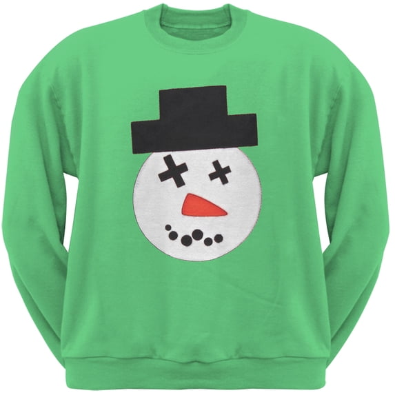 Big Snowman Face Applique Green Adult Crew Neck Sweatshirt