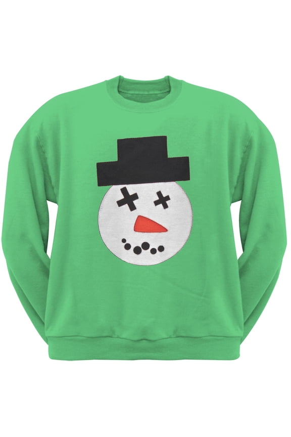 Big Snowman Face Applique Green Adult Crew Neck Sweatshirt