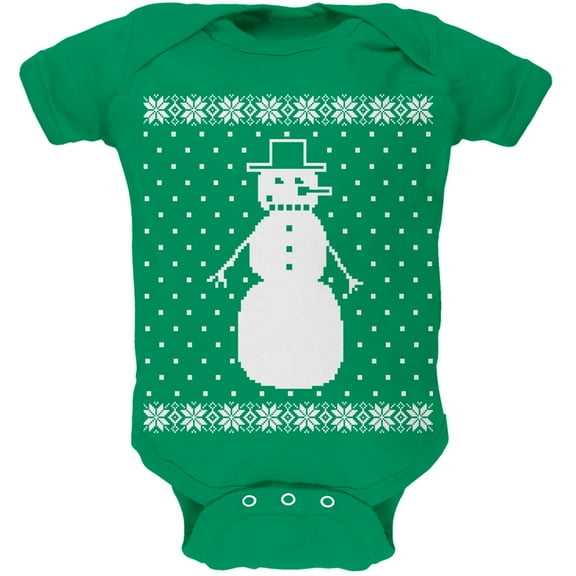 Big Snowman Ugly Christmas Sweater Green Soft Baby One Piece - 3-6 months