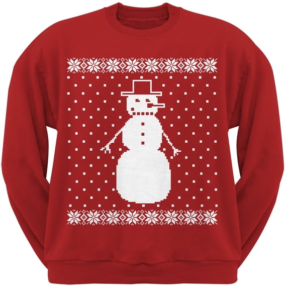Big Snowman Ugly Christmas Sweater Red Crew Neck Sweatshirt - X-Large