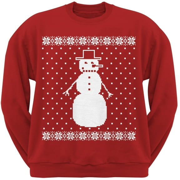 Big Snowman Ugly Christmas Sweater Red Crew Neck Sweatshirt - X-Large
