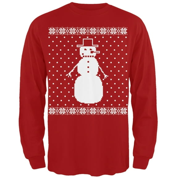 Big Snowman Ugly Christmas Sweater Red Long Sleeve T-Shirt - X-Large