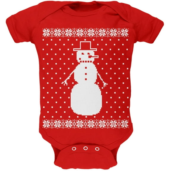 Big Snowman Ugly Christmas Sweater Red Soft Baby One Piece - 18-24 months