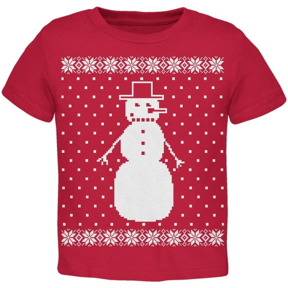 Big Snowman Ugly Christmas Sweater Red Toddler T-Shirt - 2T