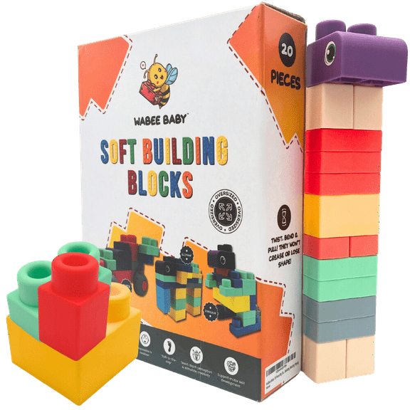 Big Soft Baby Blocks, Toddler Blocks for 6m+ 20-Piece for Building Stacking Playing with Booklet Gift Giftable Toys