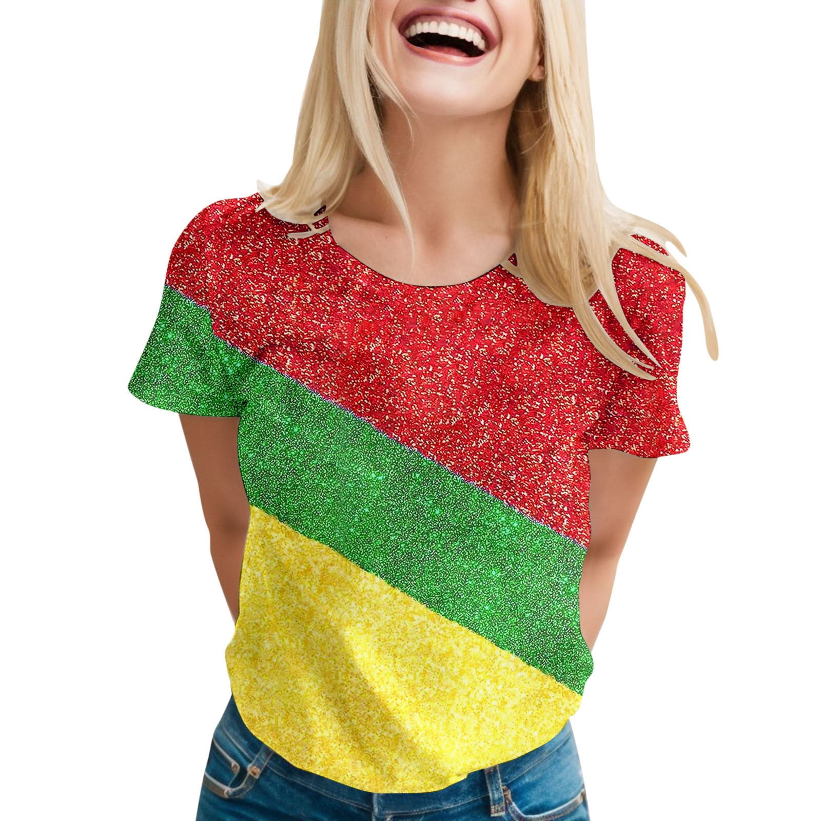 Big Spring Sale, Ladies Fashion Casual Print Sport Round Neck T Shirt