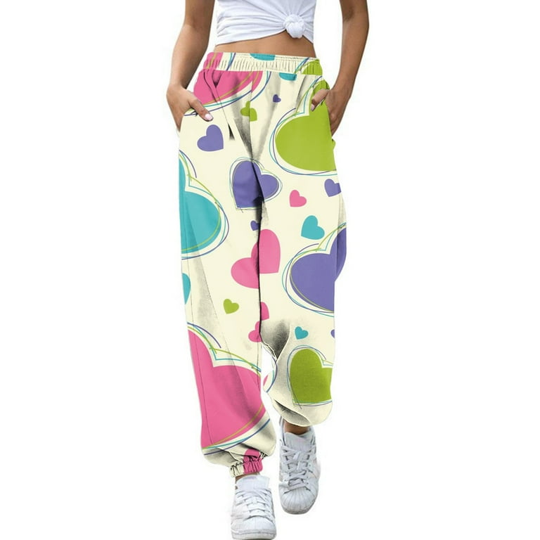 Big Spring Sale Women Print Bottom Sweatpants Pockets High Waist Sporty Gym Athletic Fit Jogger Pants Trousers Funky Pants Wide Leg Walmart