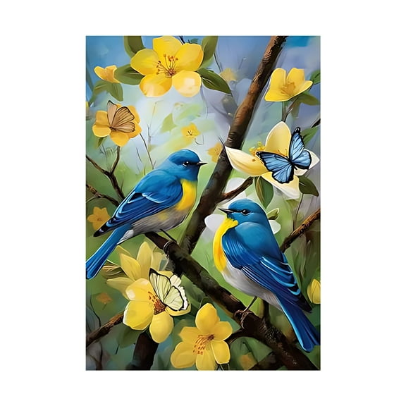 Big Spring Summer House Flag Double Sided Blue Bird Garden Flag Floral Bird Porch Outdoor Decorative Flag 52G Vibrant Design