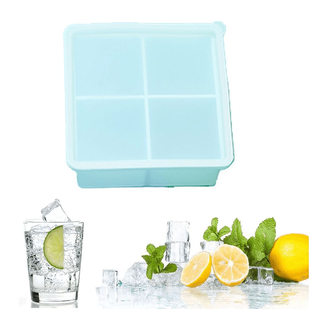 Unigul Large Ice Cube Tray With Lid and Bin, 2''Whiskey Ice Mold for  Freezer, Square Ice Cube Mold Making 10 PCS Ice Cubes Chilling Cocktail  Whiskey Tea Coffee (Blue)