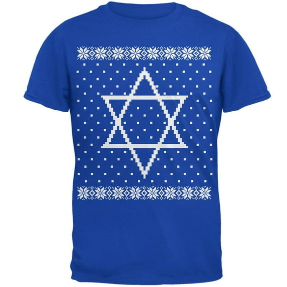 Big Star of David Ugly Hanukkah Sweater Mens T Shirt Royal X-LG