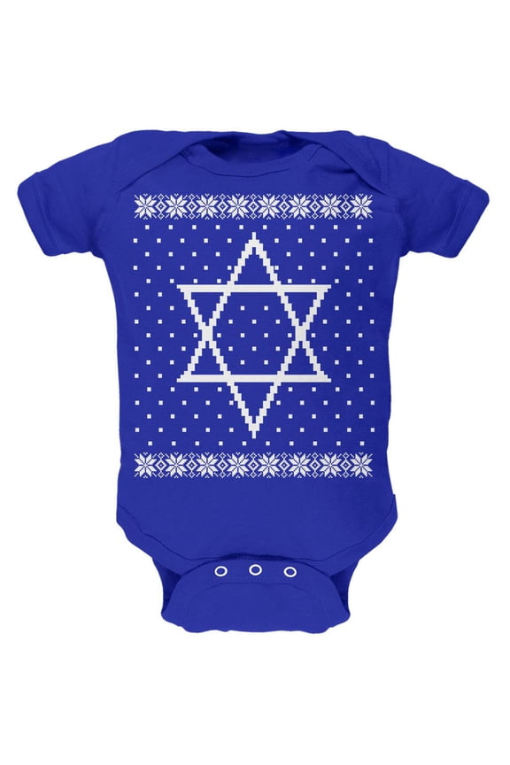 Big Star of David Ugly Hanukkah Sweater Soft Baby One Piece Royal 3-6 M