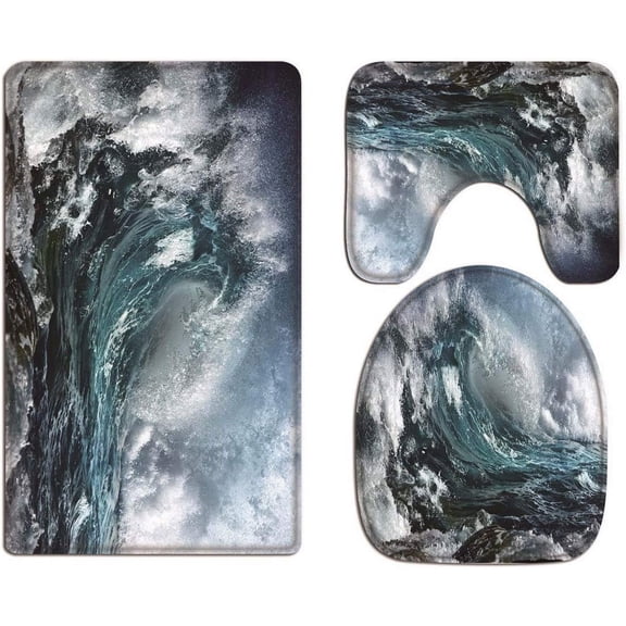 Big Storm Blue Sea Ocean Wave Nature Scenery Picture Art Print Soft Flannel Cloth Washable Toilet Seat Covers Toilet Lid Covers