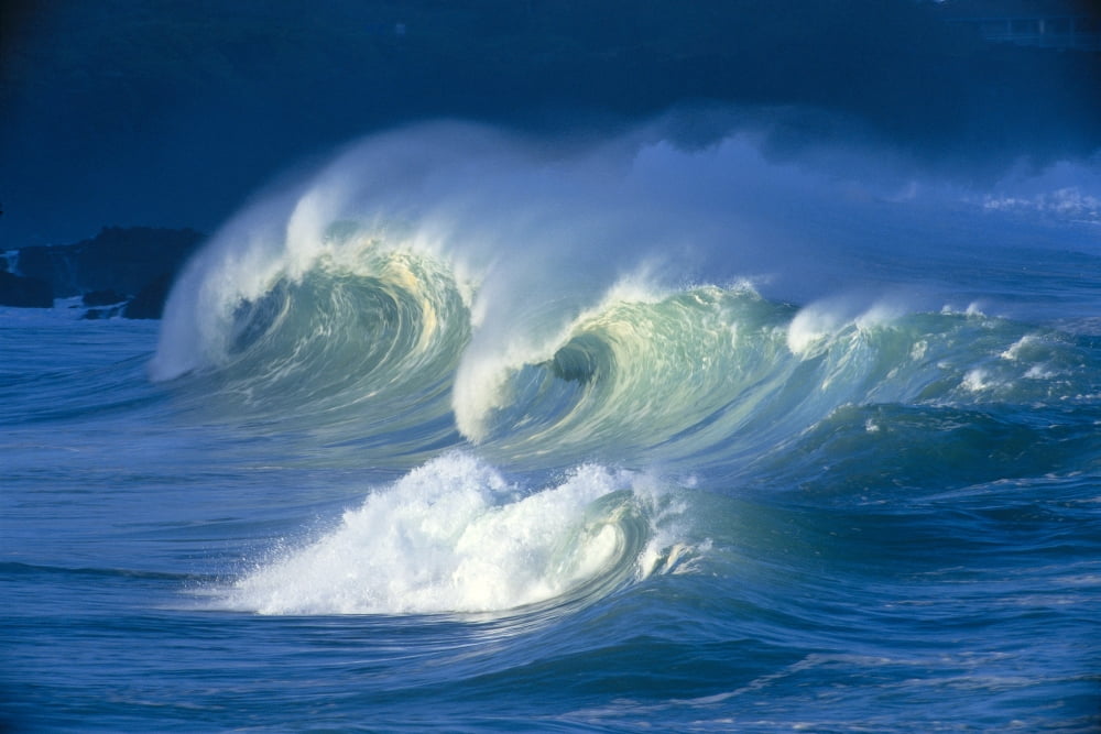 Big Stormy Waves With White Caps Curling Waimea Shore Break C1690 Canvas Art - Vince Cavataio Design Pics (19 x 12)