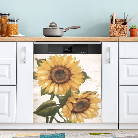 Big Sunflower Dishwasher Magnet Cover Reuseable Refrigerator Magnet Cover Decal Kitchen Fridge Microwave Stickers Hoilday Party Decor 23 x 26 inch