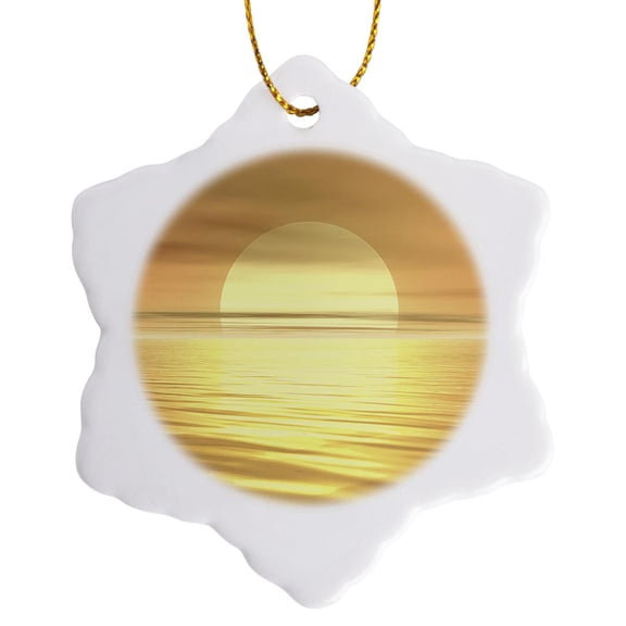 3drose, Big Sunset Digital Art of a Big Sunset Casting Light across the Ripples of Water, 3 inch Snowflake Porcelain Ornament