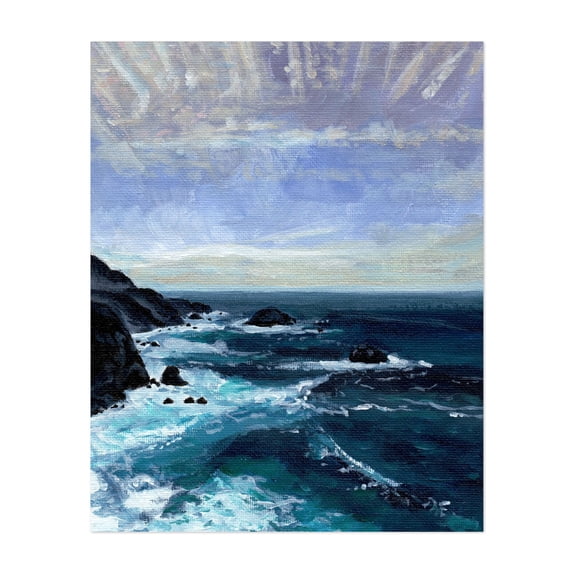 Big Sur 01 - California Painting Seascape Ocean Coast Waves Landscape Nature Watercolor Unframed Wall Art Print 32 x 48 inches