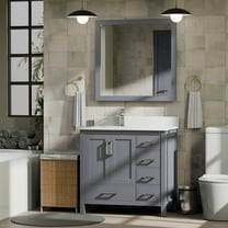 Big Sur 36 in W x 22 in D Left Offset Dark Grey Single Bath Vanity, Cultured Marble Top and 34 in Mirror