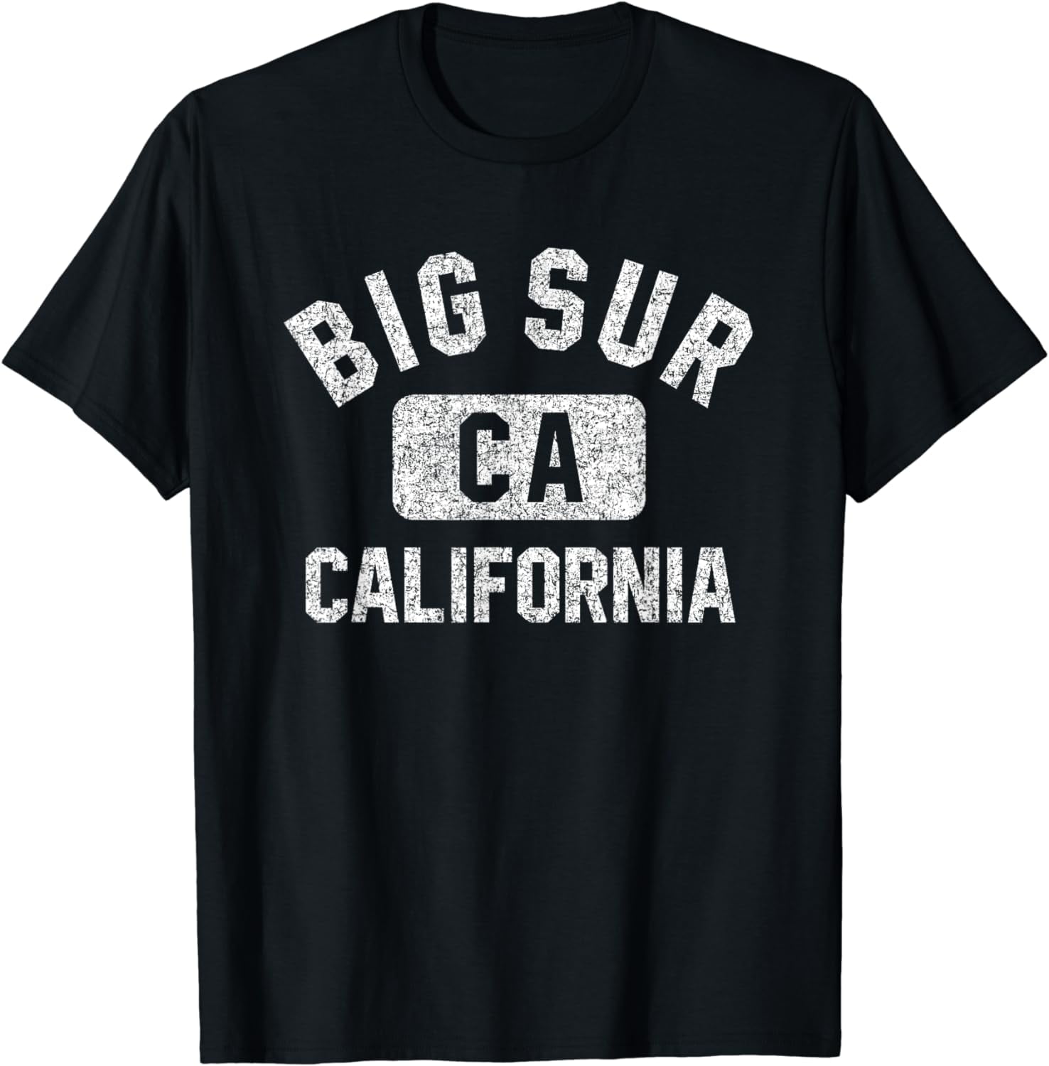 Big Sur CA California Gym Style Distressed White Print TShirt