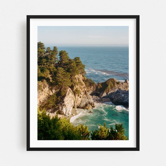 Big Sur - California Photography Waterfall Coast Ocean Nature Seascape Landscape Scenic Black Framed Wall Art Print 5 x 7 inches