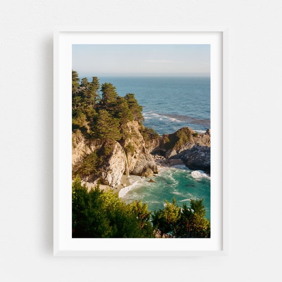 Big Sur - California Photography Waterfall Coast Ocean Nature Seascape Landscape Scenic White Framed Wall Art Print 5 x 7 inches